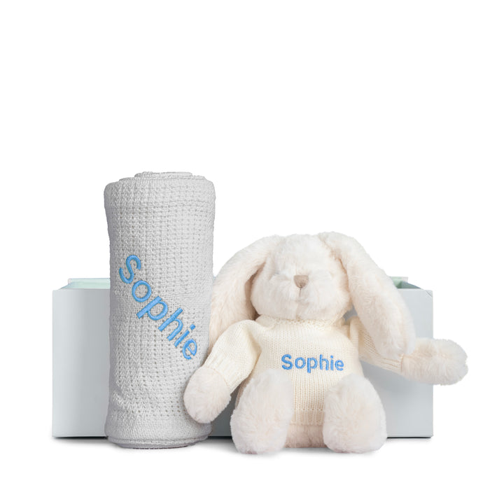 Cuddle Set - Beige, Cream, Pink Or Taupe Bunny With Green, Grey, Pink, Rose or White Blanket