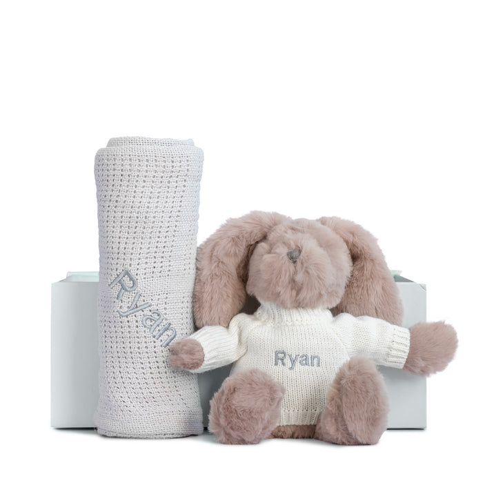 Cuddle Set - Beige, Cream, Pink Or Taupe Bunny With Green, Grey, Pink, Rose or White Blanket