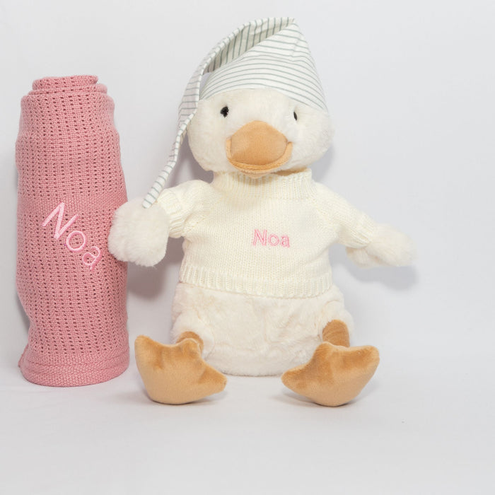 Ducky Set with Green,Grey,Pink, Rose or White Blanket