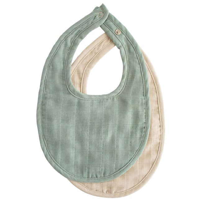 Mushie Muslin Bib 2-Pack - Roman Green/Fog