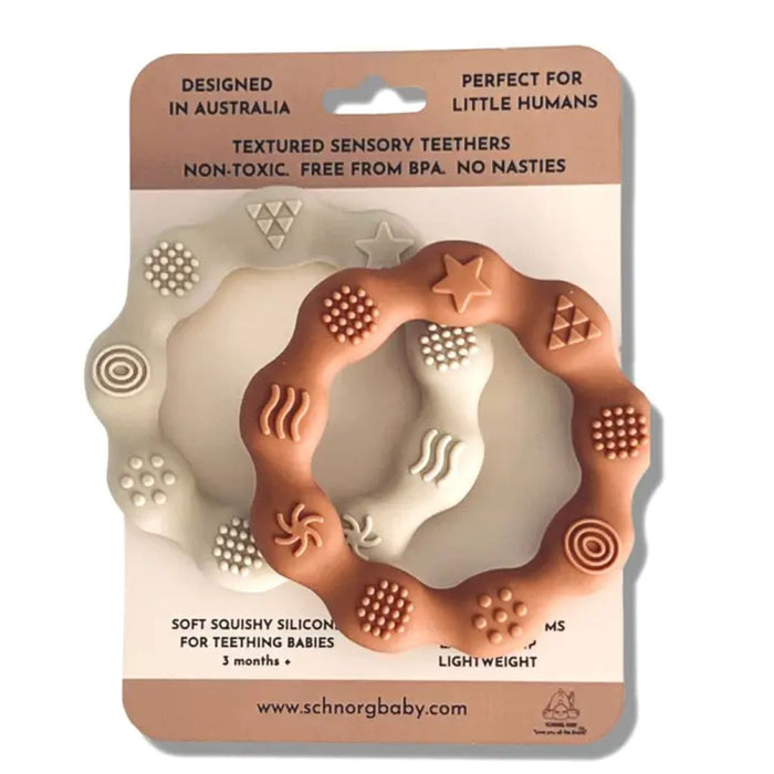 Schnorg Baby Silicone Sensory Teether Two Pack - Tan & Cream